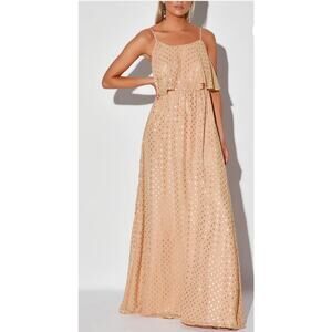Lulus I'm Yours Blush & Gold Polka Dot Sleeveless Maxi Dress Size XL